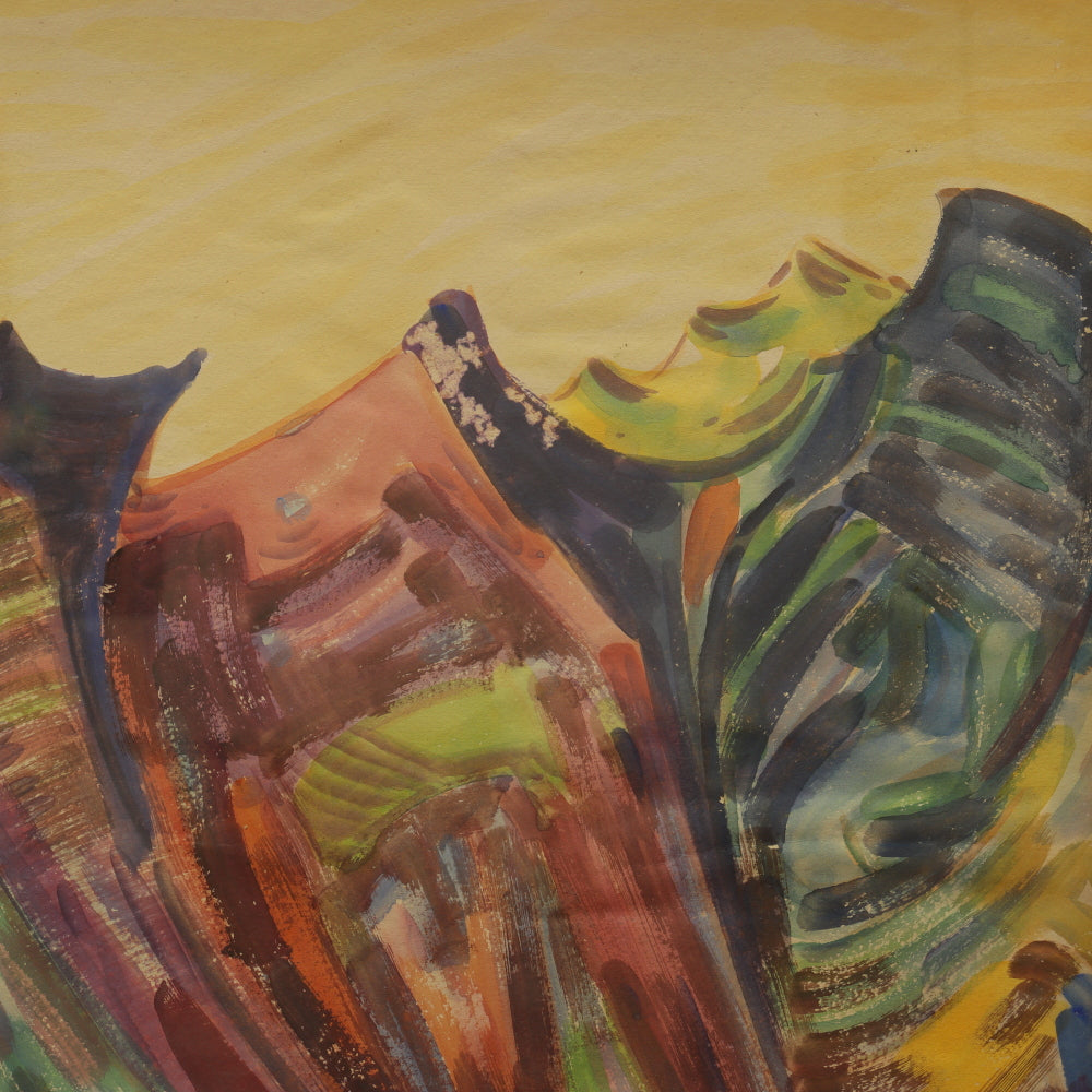 AW4-015:American School Modernist Landscape Gouache on Paper