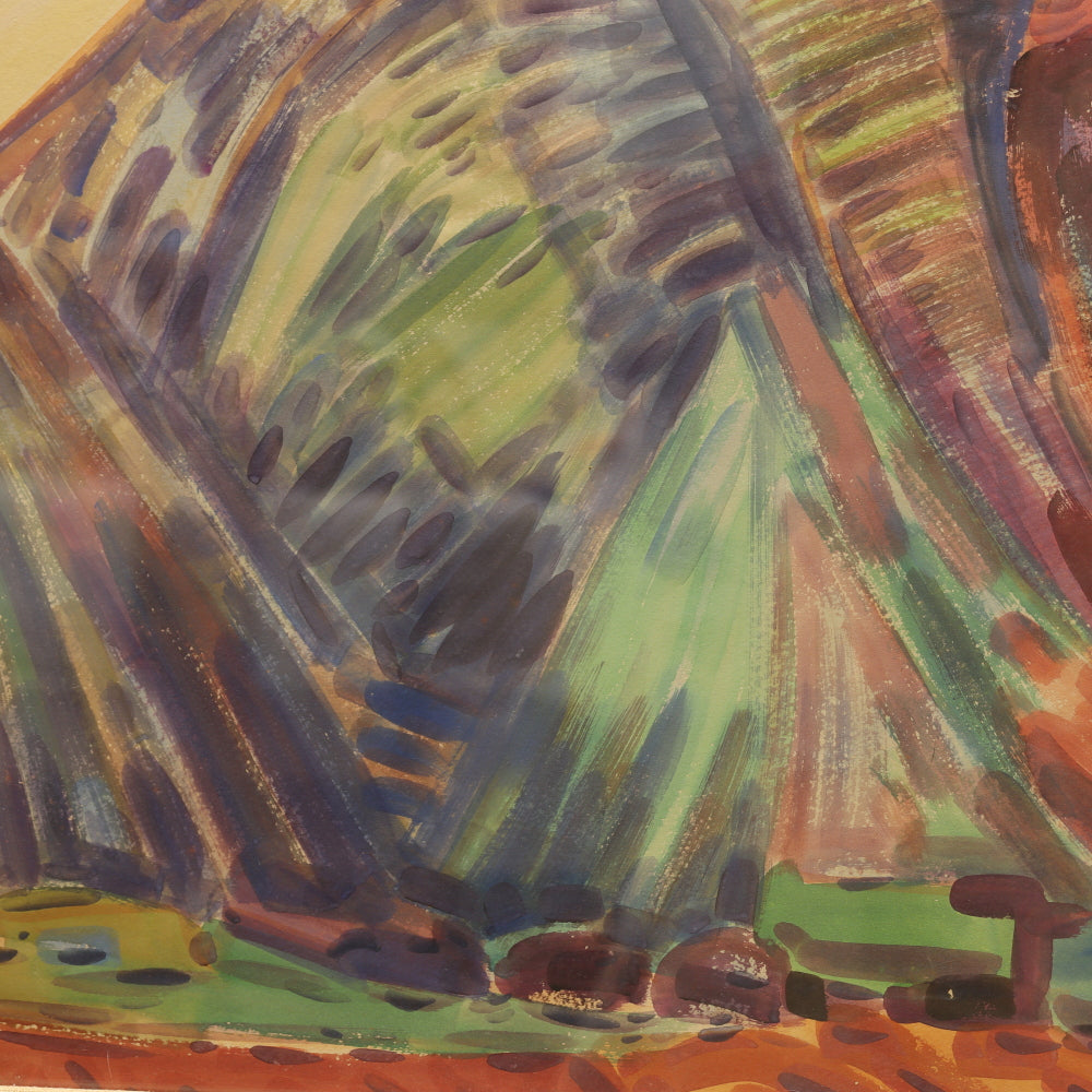 AW4-015:American School Modernist Landscape Gouache on Paper