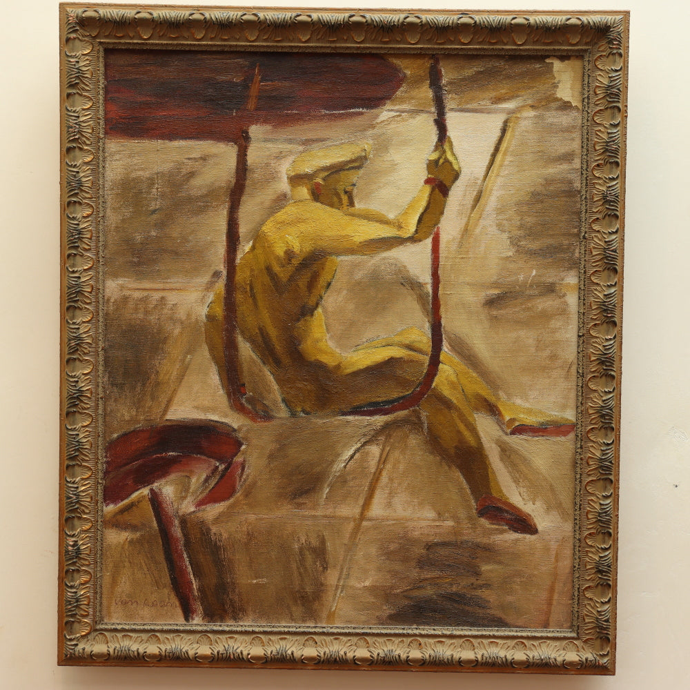 AW733: Dorthy Van Loan "Man on a Swing"Post Impressionist Oil on Canvas