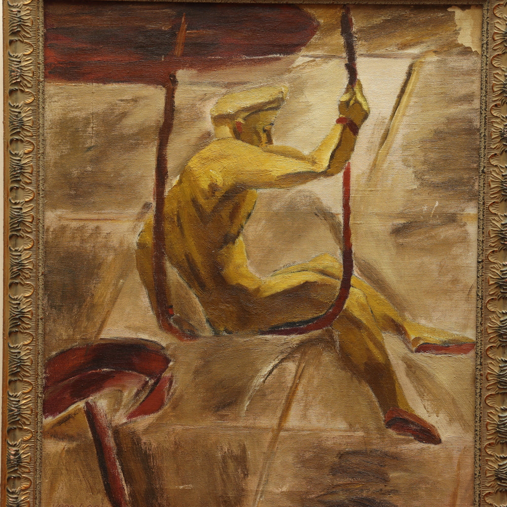 AW733: Dorthy Van Loan "Man on a Swing"Post Impressionist Oil on Canvas