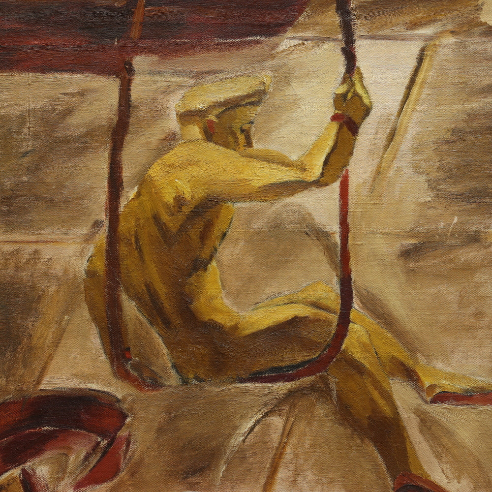 AW733: Dorthy Van Loan "Man on a Swing"Post Impressionist Oil on Canvas