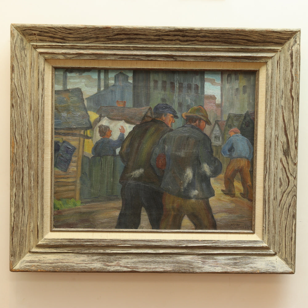 Hugo Nicholson "Off To Work" Ashcan WPA Oil on Canvas | Work of Man