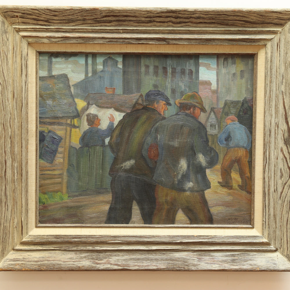 AW356: Hugo Nicholson "Off To Work" Ashcan WPA Oil on Canvas