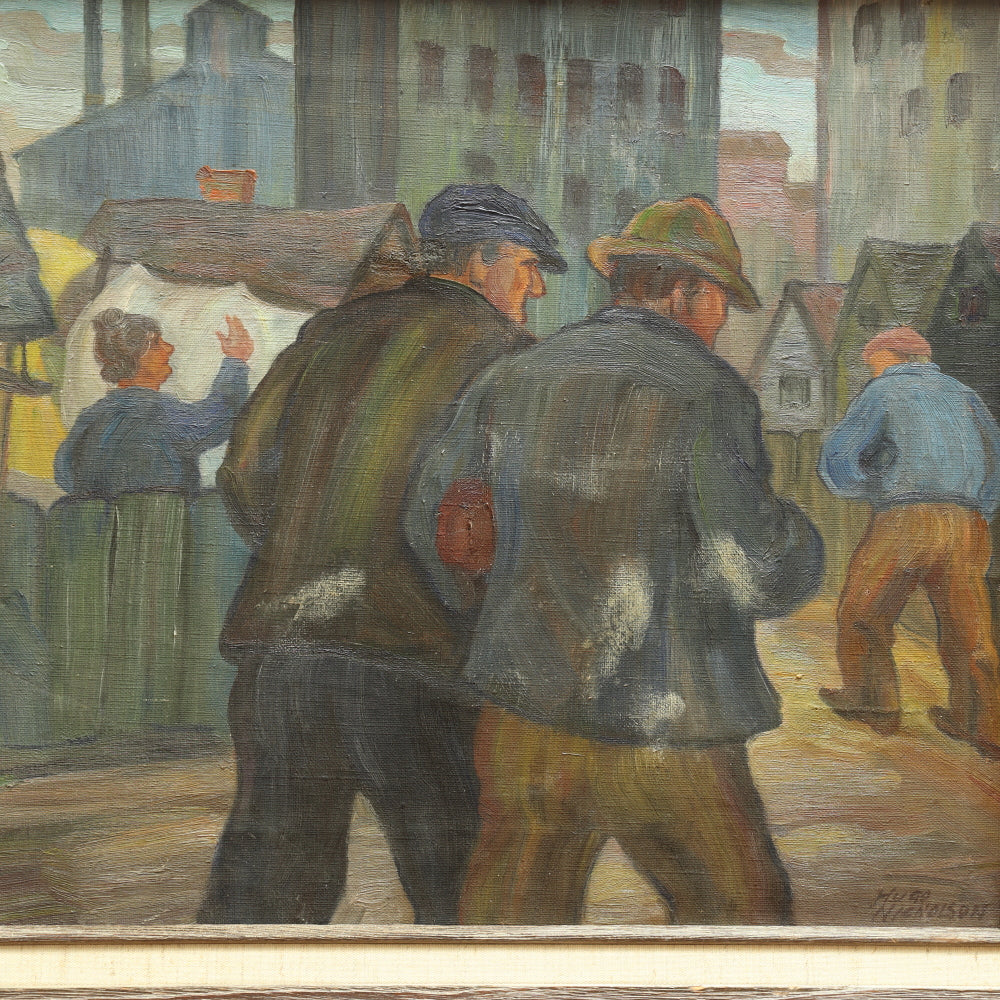 AW356: Hugo Nicholson "Off To Work" Ashcan WPA Oil on Canvas