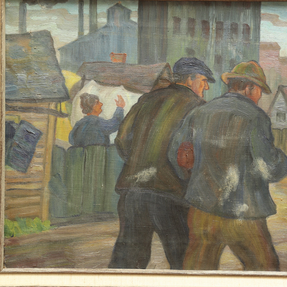 AW356: Hugo Nicholson "Off To Work" Ashcan WPA Oil on Canvas