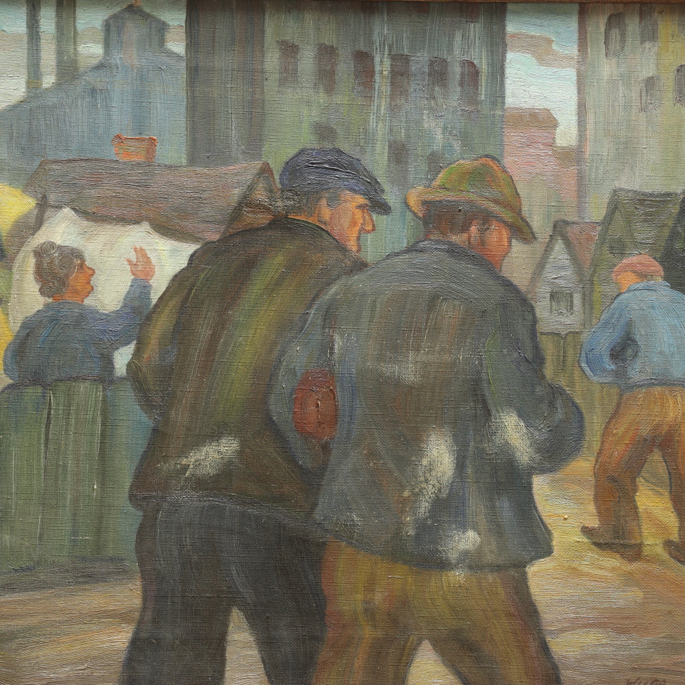 AW356: Hugo Nicholson "Off To Work" Ashcan WPA Oil on Canvas