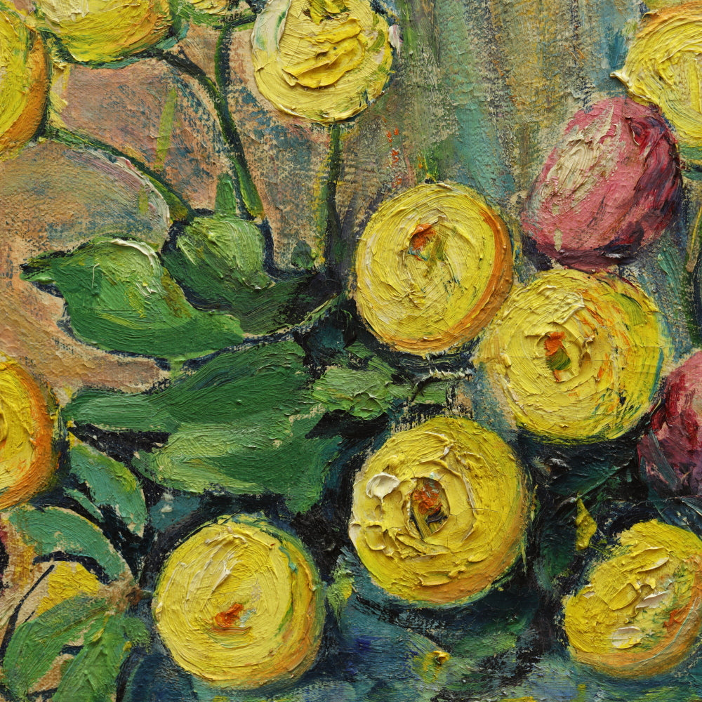 AW212: Lillian Gertrude Prest Ferguson "Chrysanthemums" Post Impressionist Still Life Oil on Canvas Circa 1920's