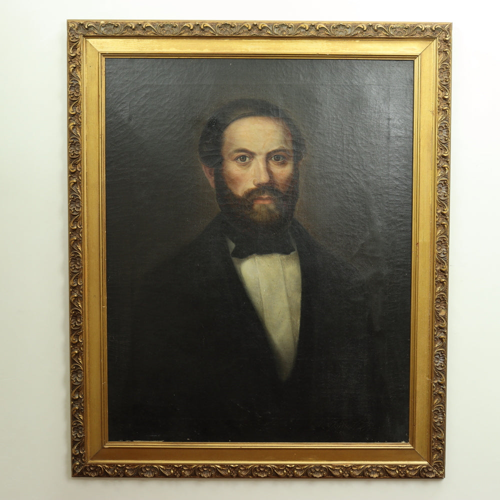 AW737: Mid 19th Century Victorian Oil on Canvas Painting of a Bearded Gentleman