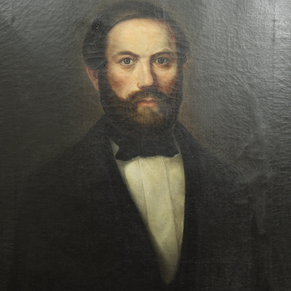 AW737: Mid 19th Century Victorian Oil on Canvas Painting of a Bearded Gentleman