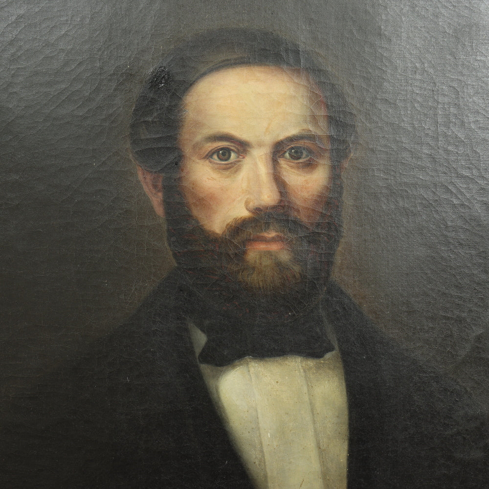 AW737: Mid 19th Century Victorian Oil on Canvas Painting of a Bearded Gentleman