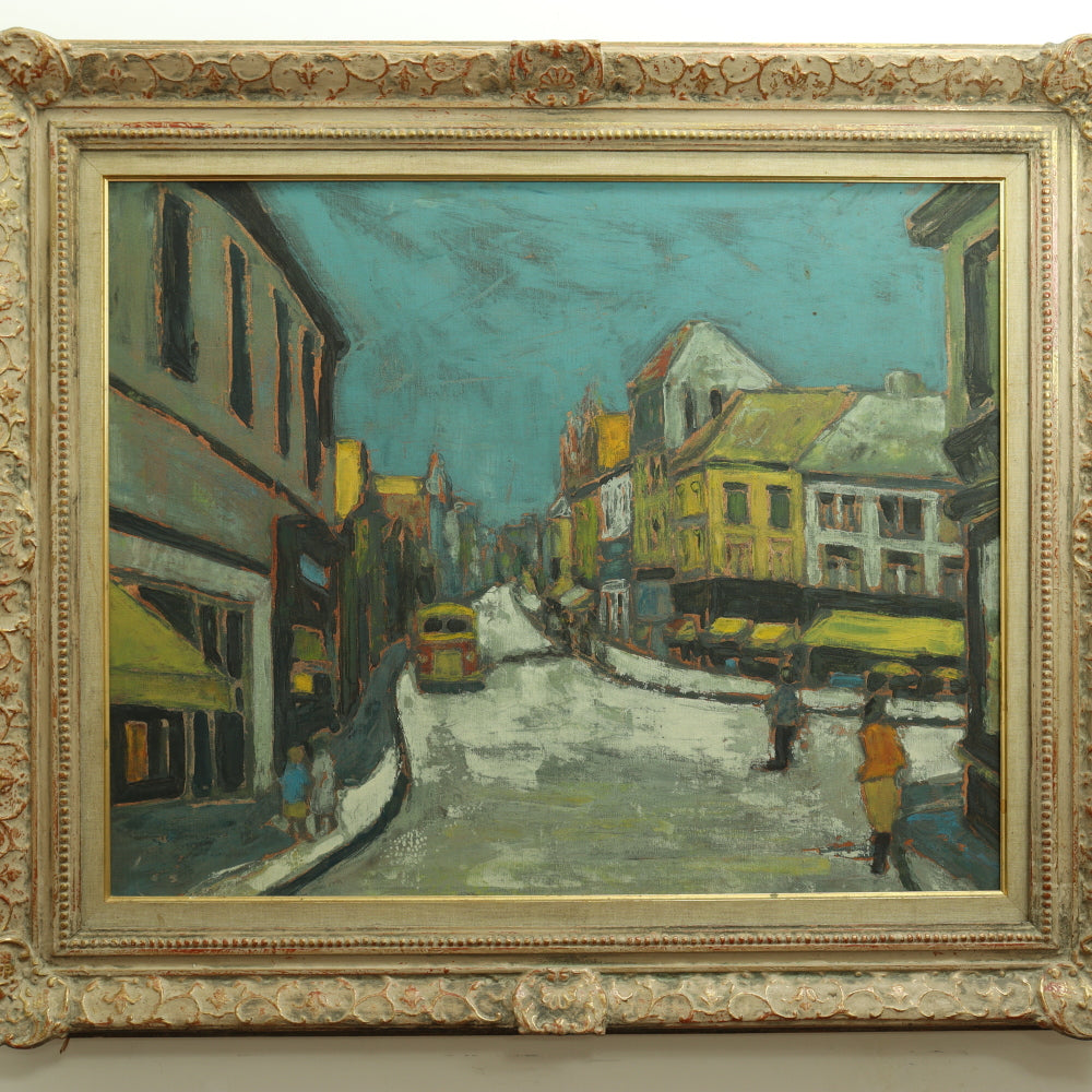 AW155: European School - City Street Scene - Post Impressionist Oil on Belgian Linen