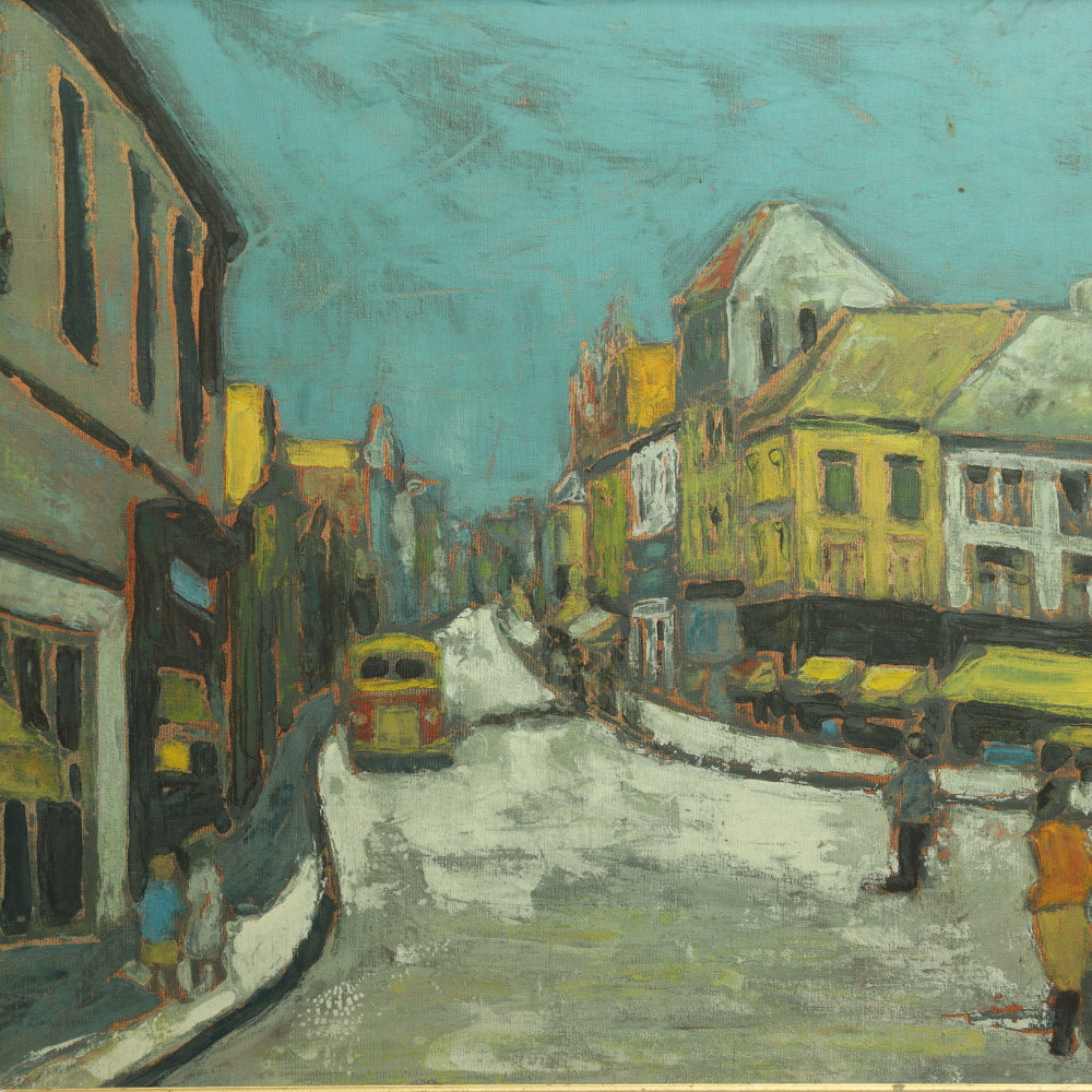 AW155: European School - City Street Scene - Post Impressionist Oil on Belgian Linen