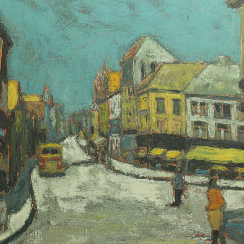 AW155: European School - City Street Scene - Post Impressionist Oil on Belgian Linen