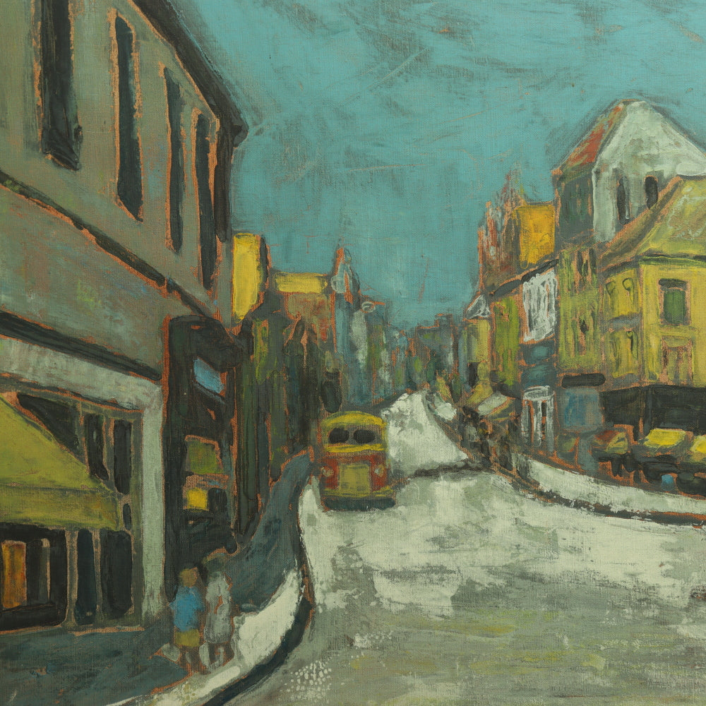 AW155: European School - City Street Scene - Post Impressionist Oil on Belgian Linen