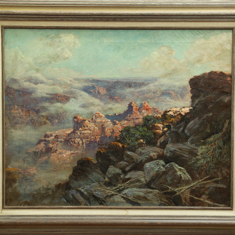 AW741: J. LeBrun Jenkins Oil on Canvas Painting of Yosemite Circa 1920's