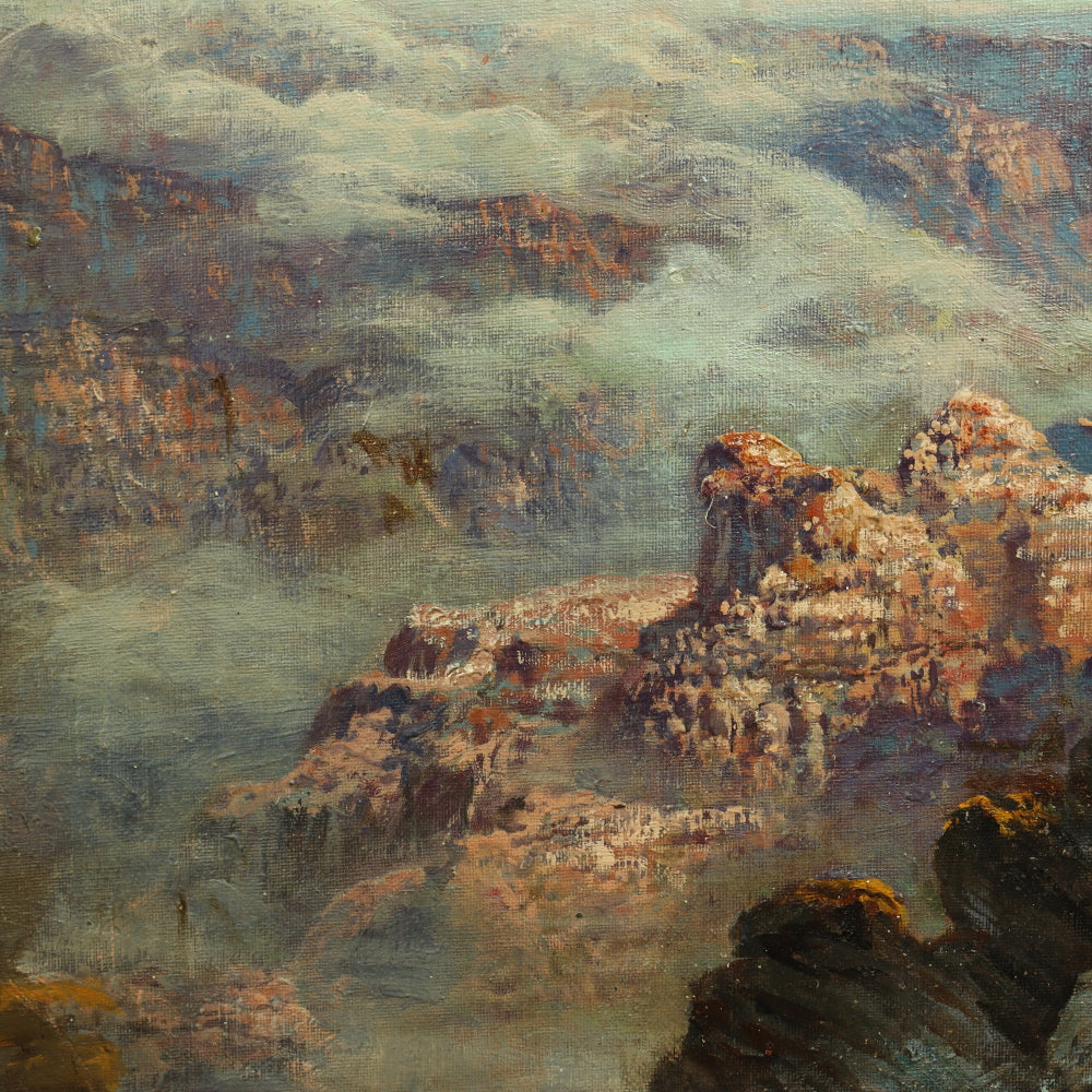 AW741: J. LeBrun Jenkins Oil on Canvas Painting of Yosemite Circa 1920's