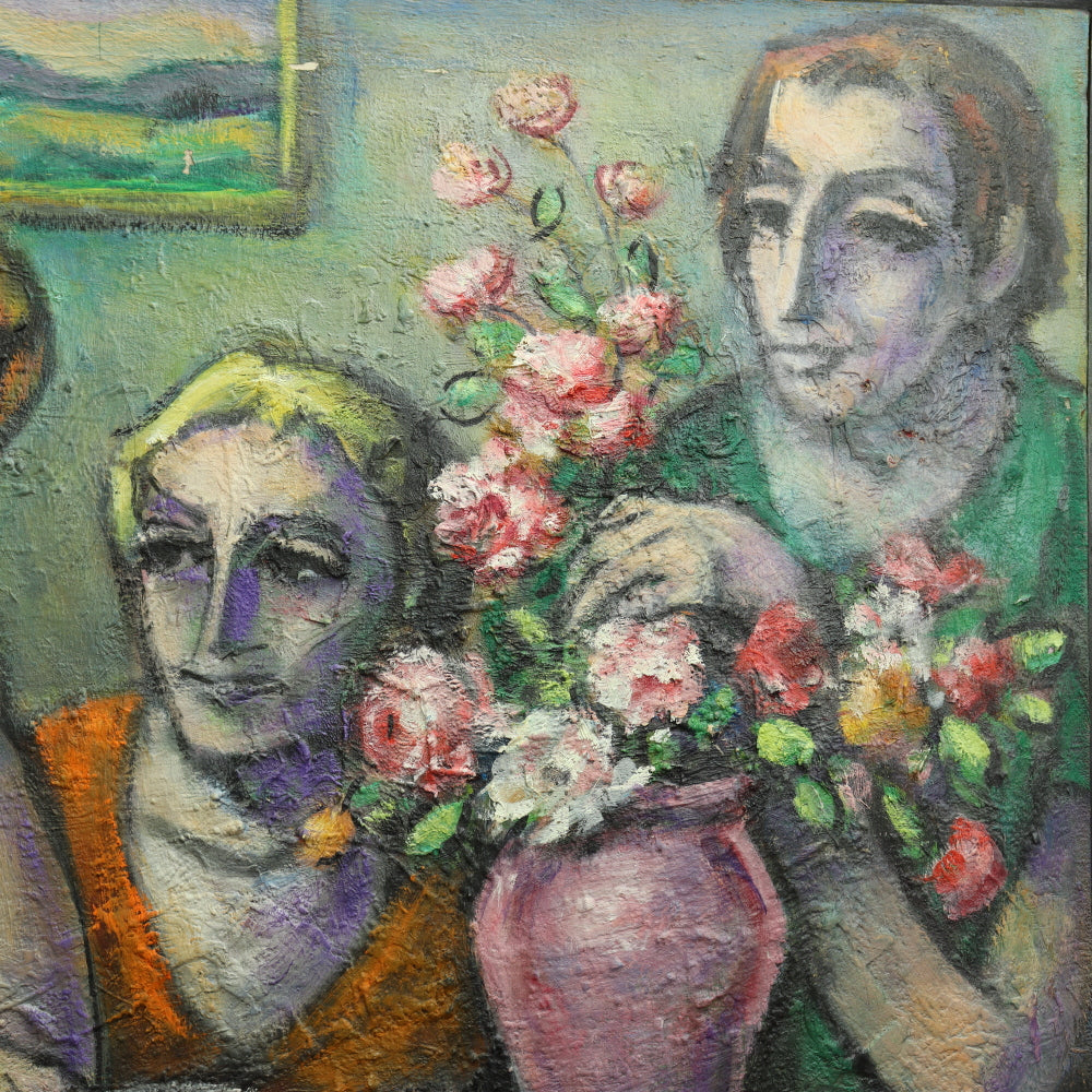 AW477: Samuel Heller "Girl Talk" Expressionist Oil on Canvas