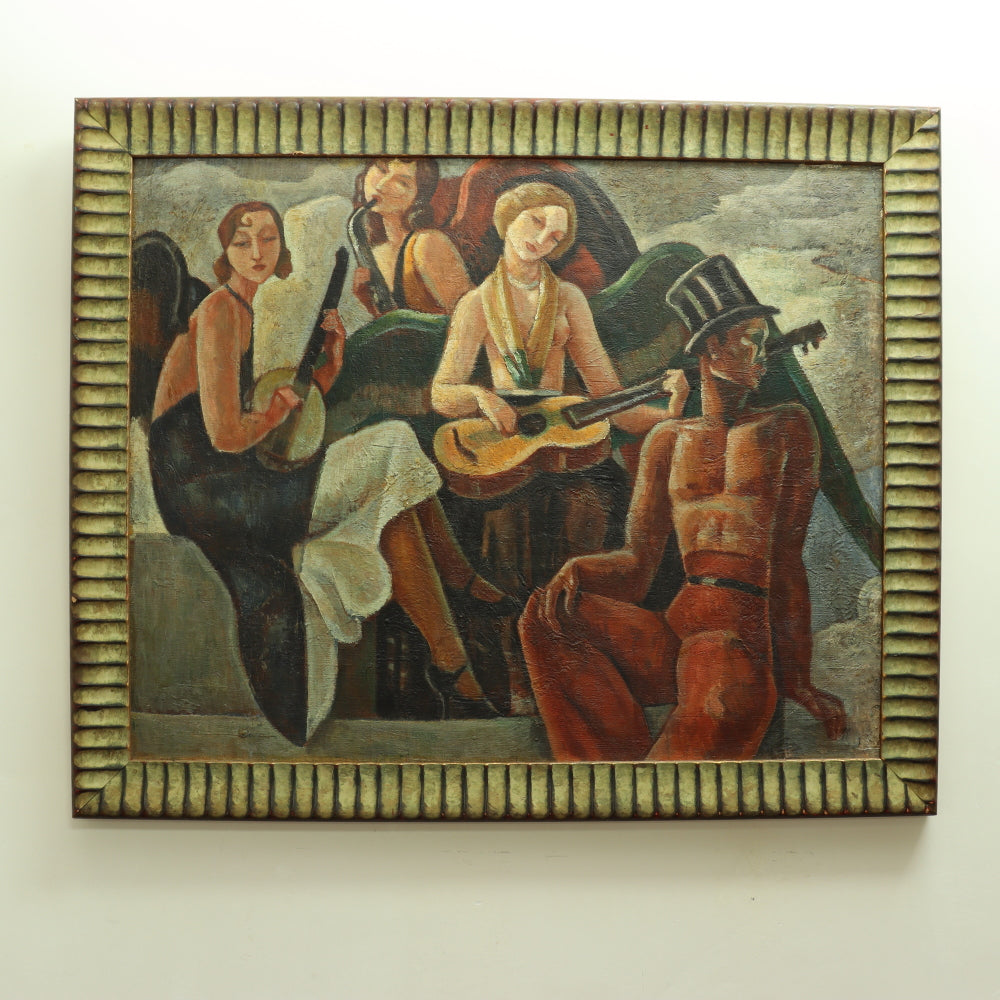 French Art Deco Minstrels Oil on Canvas Painting | Work of an