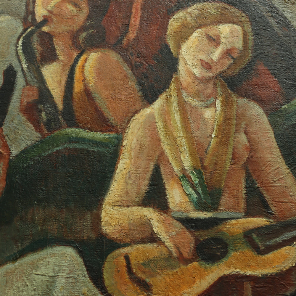 AW366: French Art Deco Minstrels - Oil on Canvas Circa 1920's