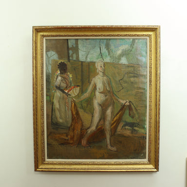 Frank Watkins "Female Nude With Handmaiden and Dog" Oil on Canvas | Work of Man