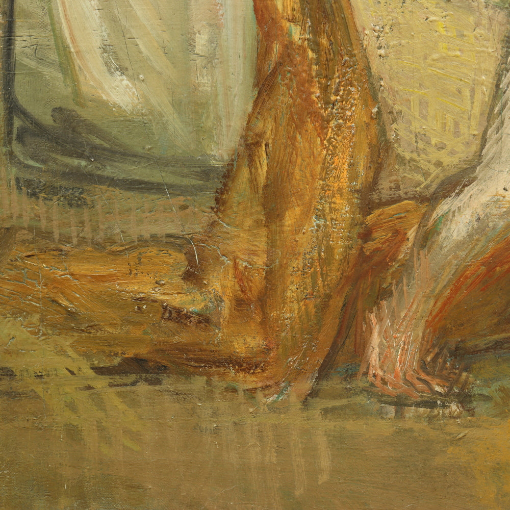 AW754: Frank Watkins "Female Nude With Handmaiden and Dog" Oil on Canvas