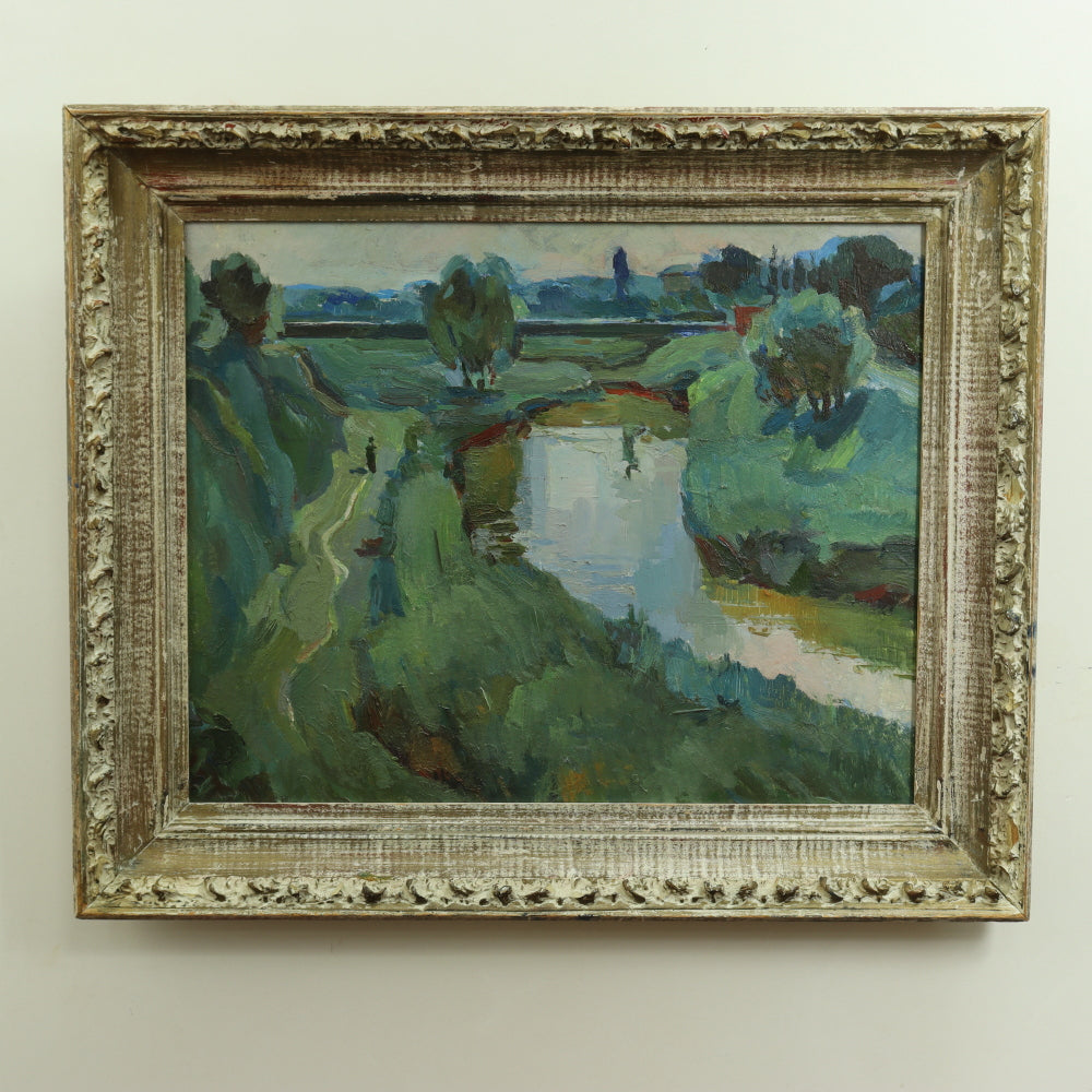 AW217: V. Burkulay Mid 20th Century Impressionist Landscape Oil on Board