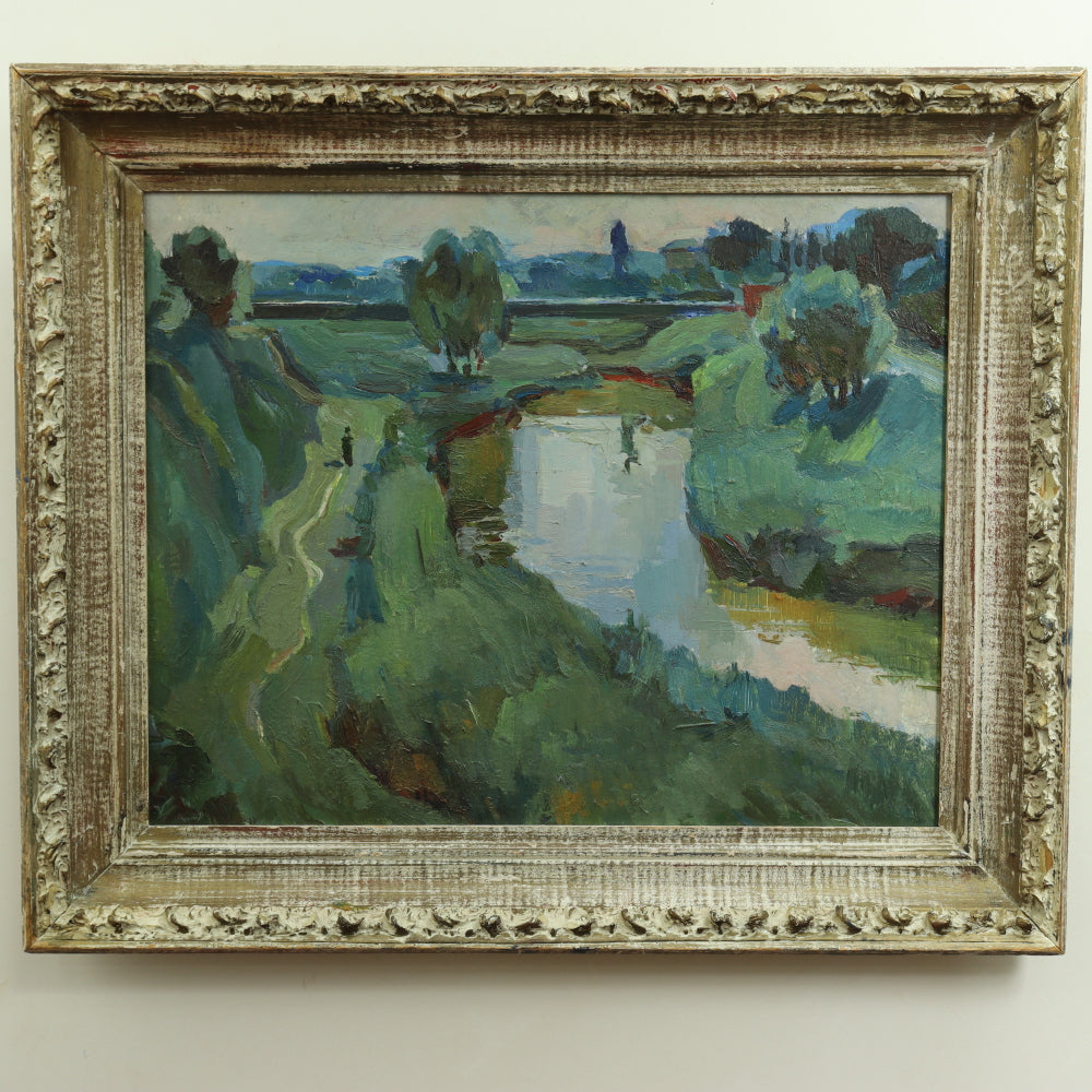 AW217: V. Burkulay Mid 20th Century Impressionist Landscape Oil on Board