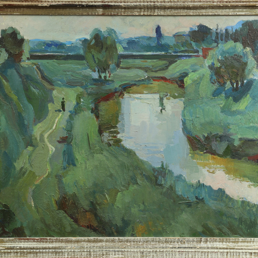 AW217: V. Burkulay Mid 20th Century Impressionist Landscape Oil on Board