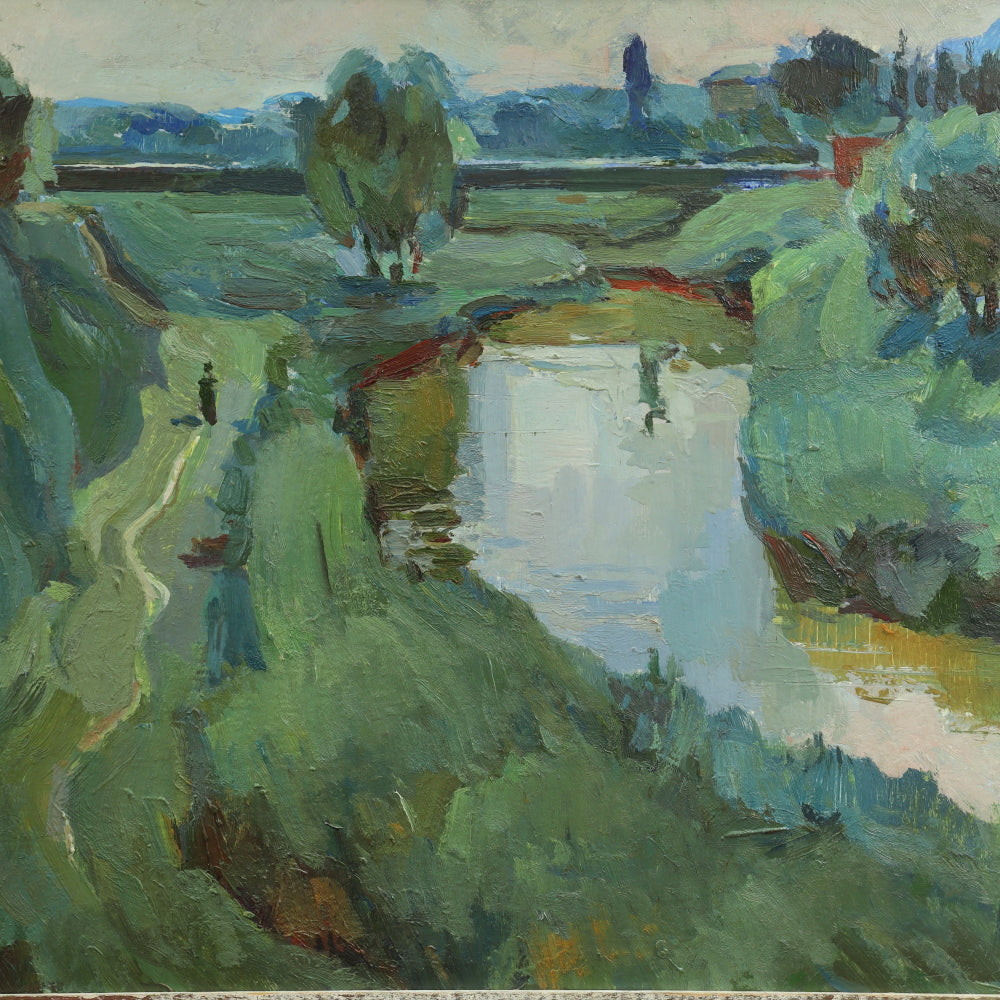 AW217: V. Burkulay Mid 20th Century Impressionist Landscape Oil on Board