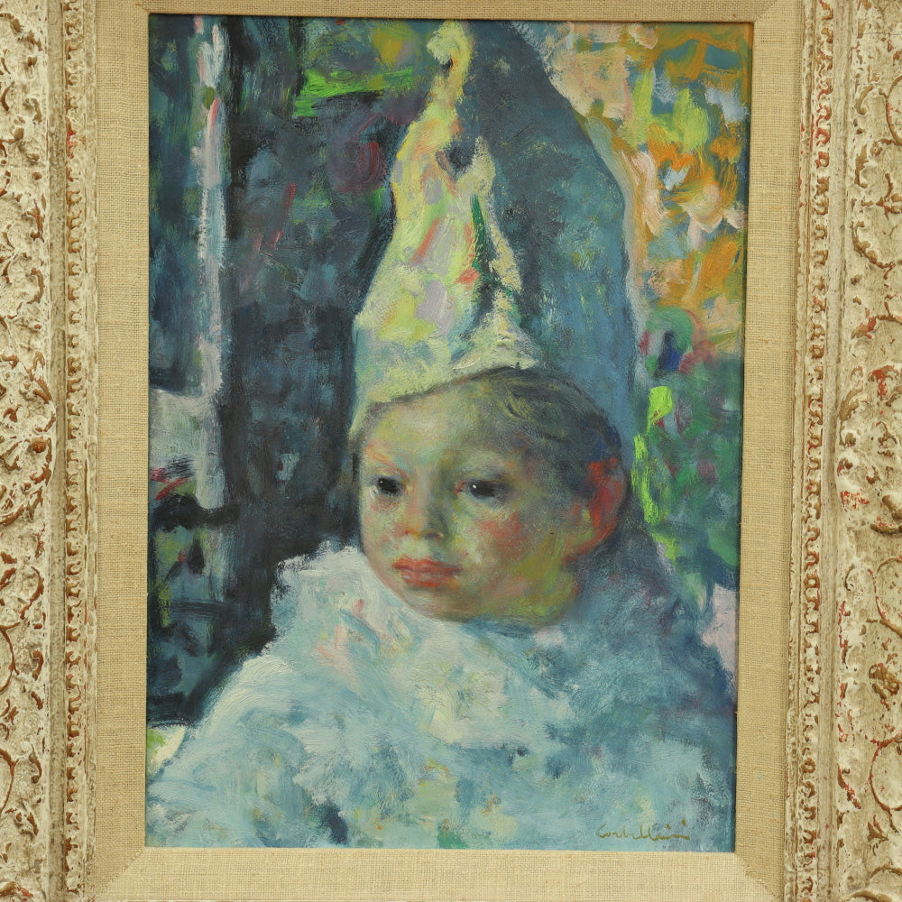 AW1-758: Luidi. Corbellini "Child Clown" Oil on Canvas Mid 20th Century