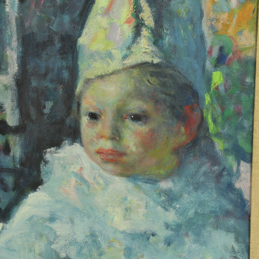 AW1-758: Luidi. Corbellini "Child Clown" Oil on Canvas Mid 20th Century