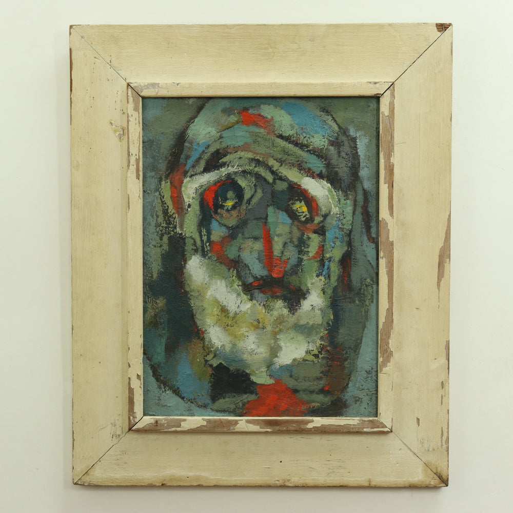 AW761: Elsa Schachter Oil on Canvas Abstract Impasto Portrait Painting of Old Man Mid 20th Century