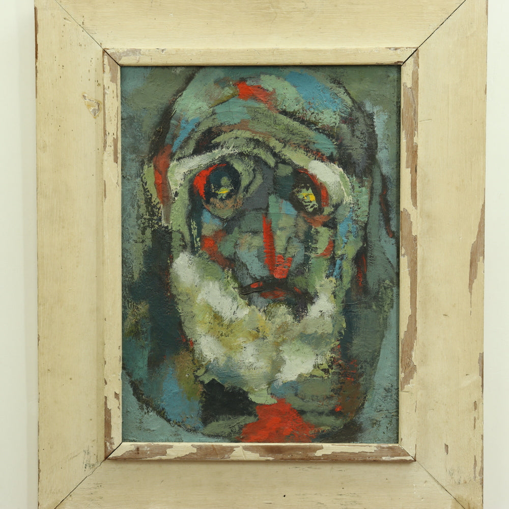 AW761: Elsa Schachter Oil on Canvas Abstract Impasto Portrait Painting of Old Man Mid 20th Century