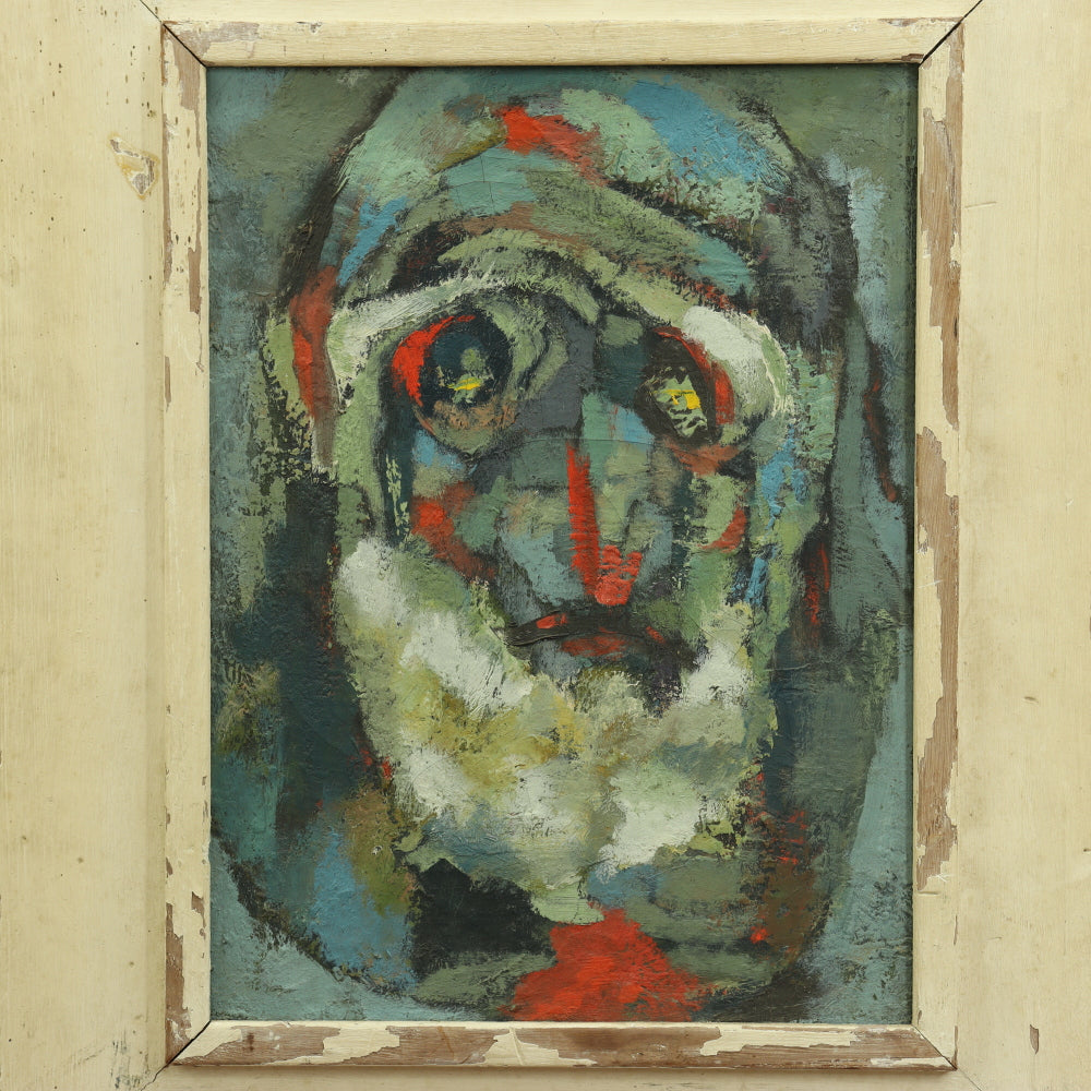 AW761: Elsa Schachter Oil on Canvas Abstract Impasto Portrait Painting of Old Man Mid 20th Century