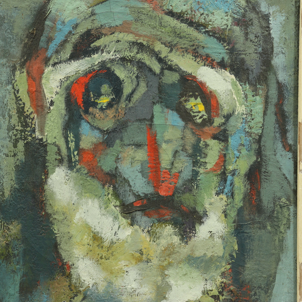 AW761: Elsa Schachter Oil on Canvas Abstract Impasto Portrait Painting of Old Man Mid 20th Century