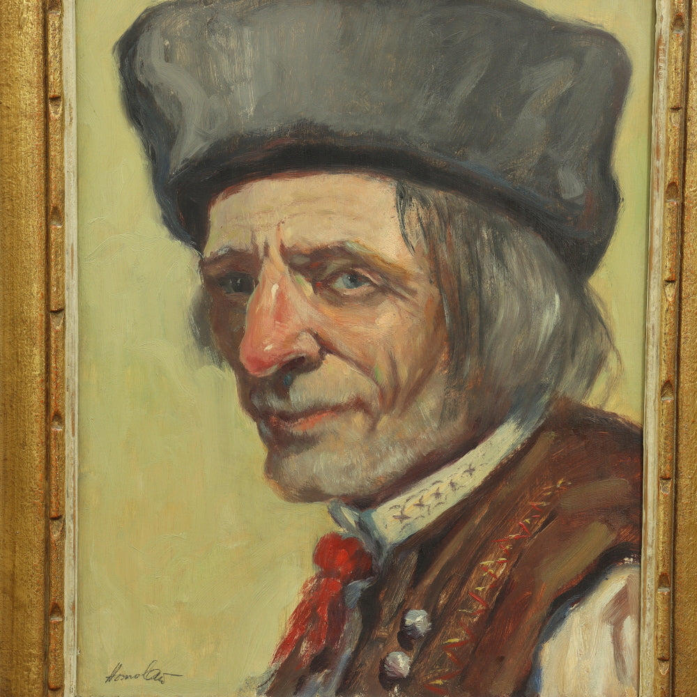 AW762: Oldrich Homolac Impressionist Oil on Board Portraiture of a European Man