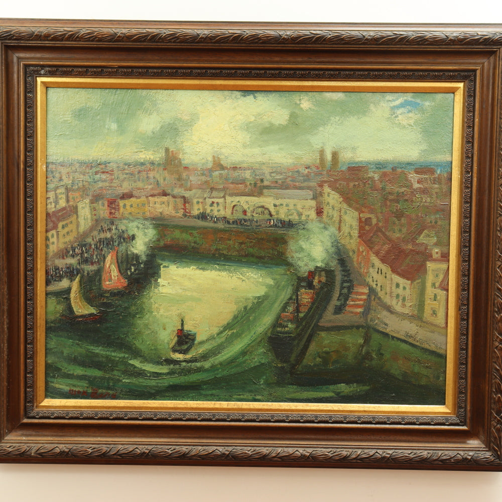 AW142: Max Band Post Impressionist Harbor Scene Oil on Canvas