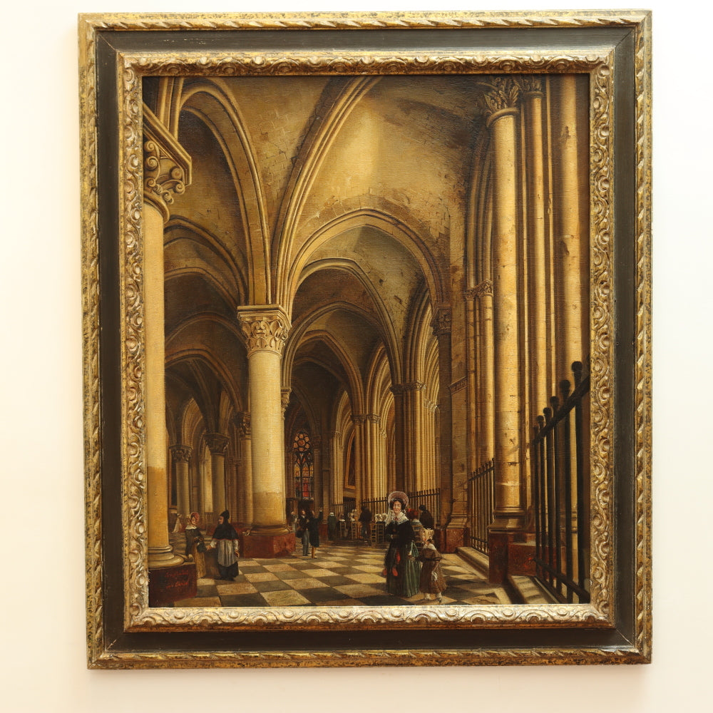 AW765: European School Interior of a Gothic Church Mid 19th Century