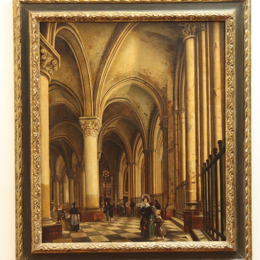 AW765: European School Interior of a Gothic Church Mid 19th Century