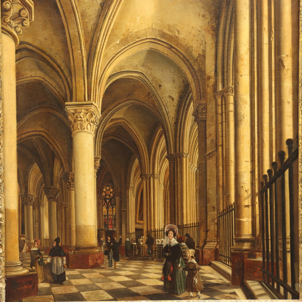 AW765: European School Interior of a Gothic Church Mid 19th Century