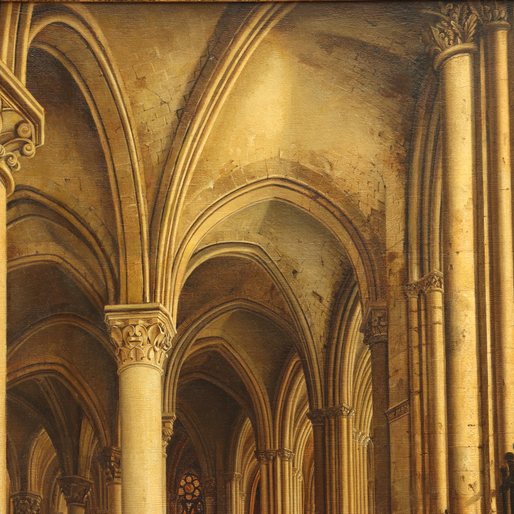 AW765: European School Interior of a Gothic Church Mid 19th Century