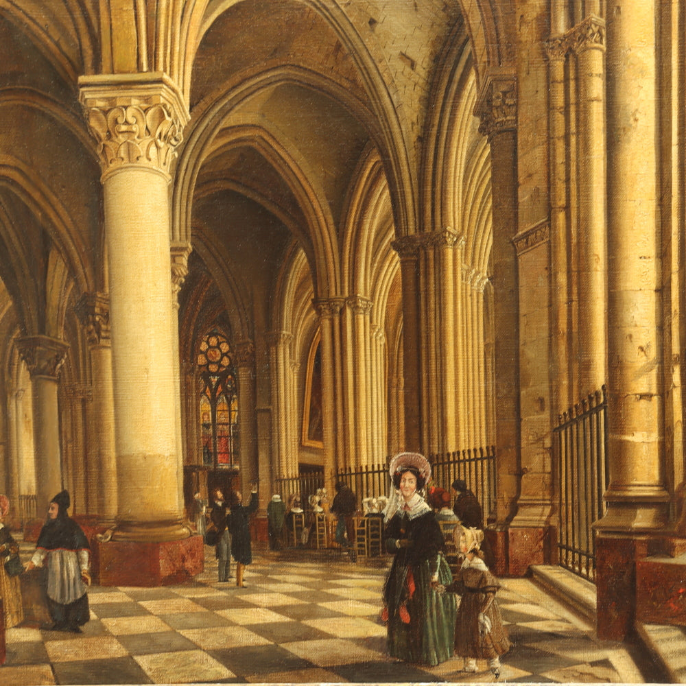 AW765: European School Interior of a Gothic Church Mid 19th Century