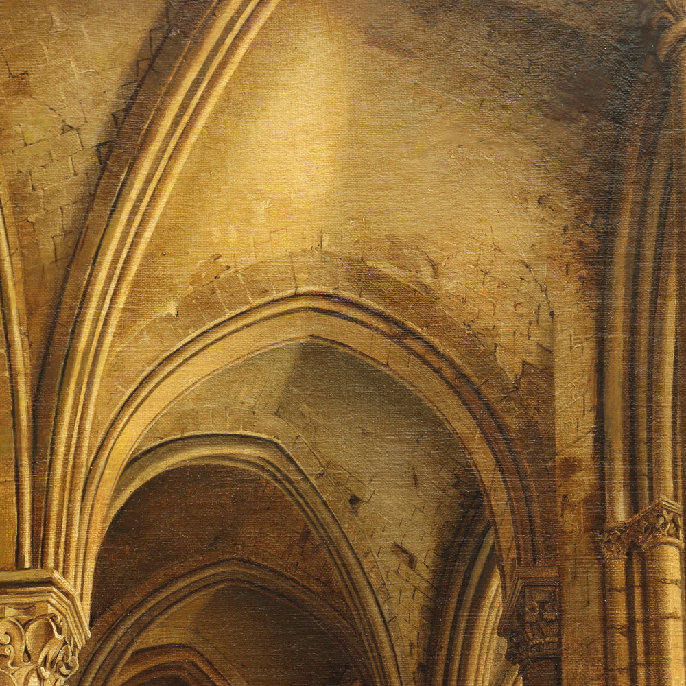 AW765: European School Interior of a Gothic Church Mid 19th Century