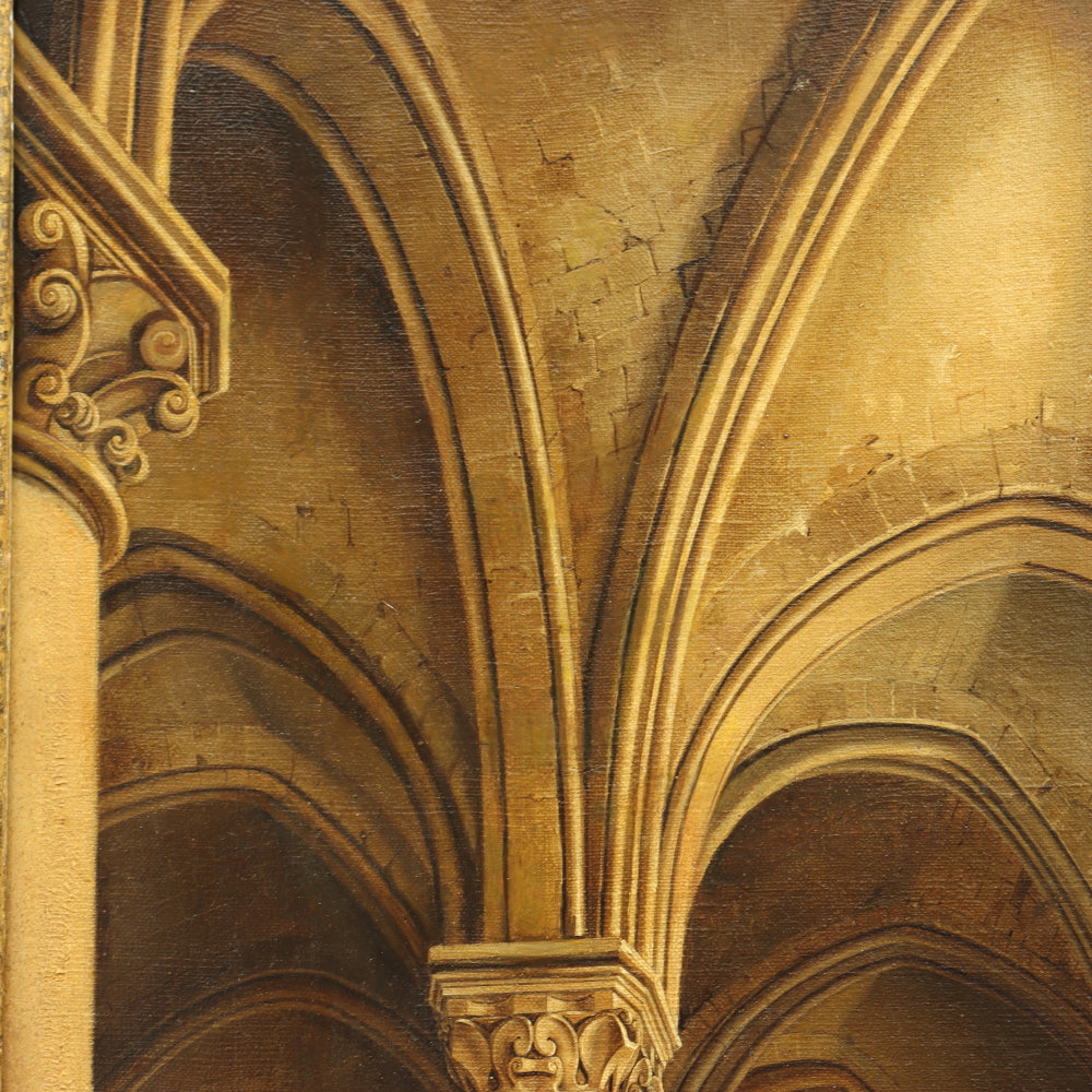 AW765: European School Interior of a Gothic Church Mid 19th Century