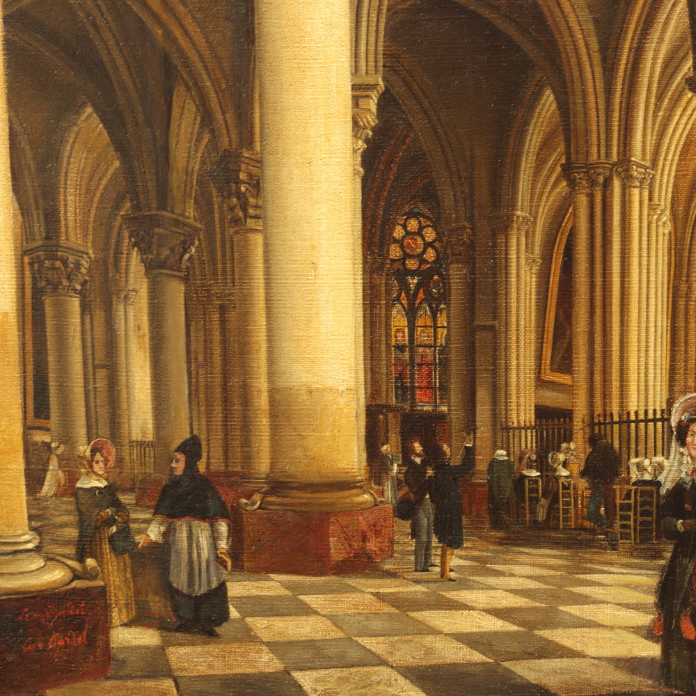 AW765: European School Interior of a Gothic Church Mid 19th Century