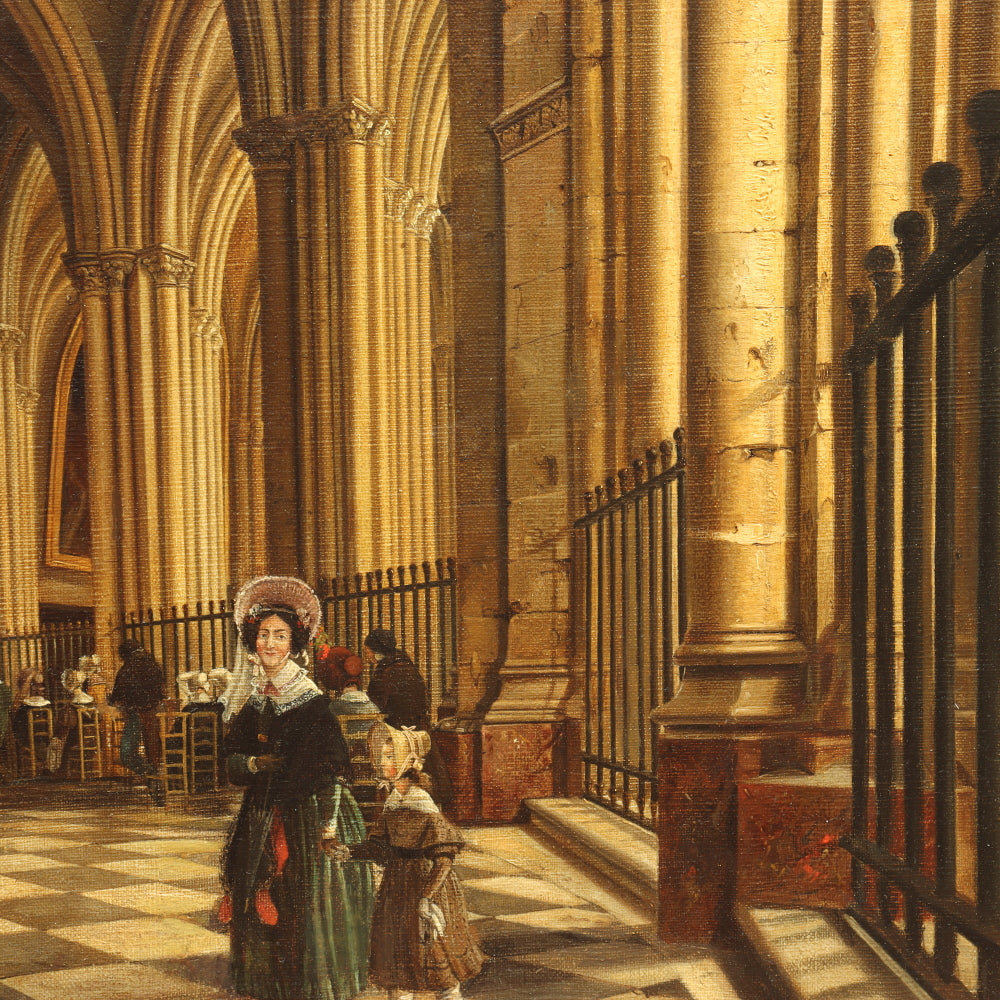 AW765: European School Interior of a Gothic Church Mid 19th Century