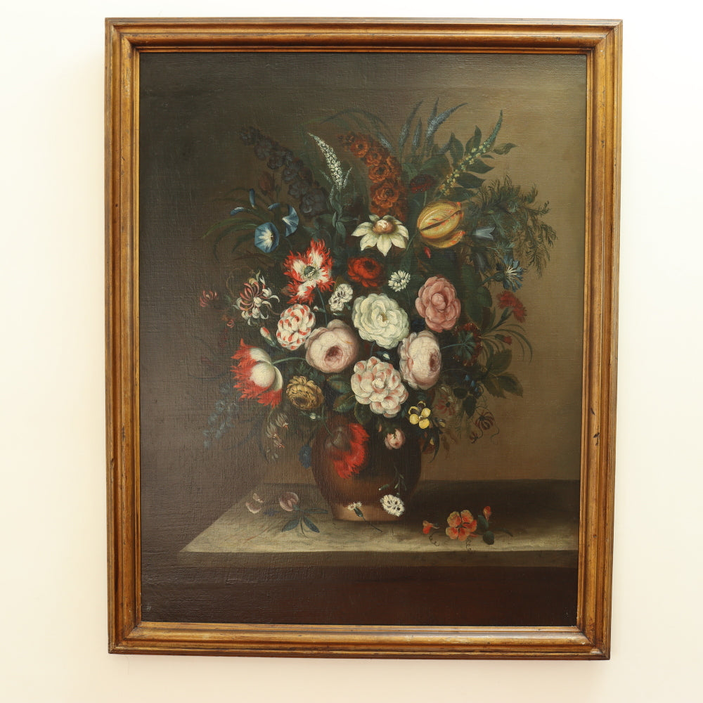 AW766: Floral Still Life Oil on Canvas Painting Late 20th Century American School