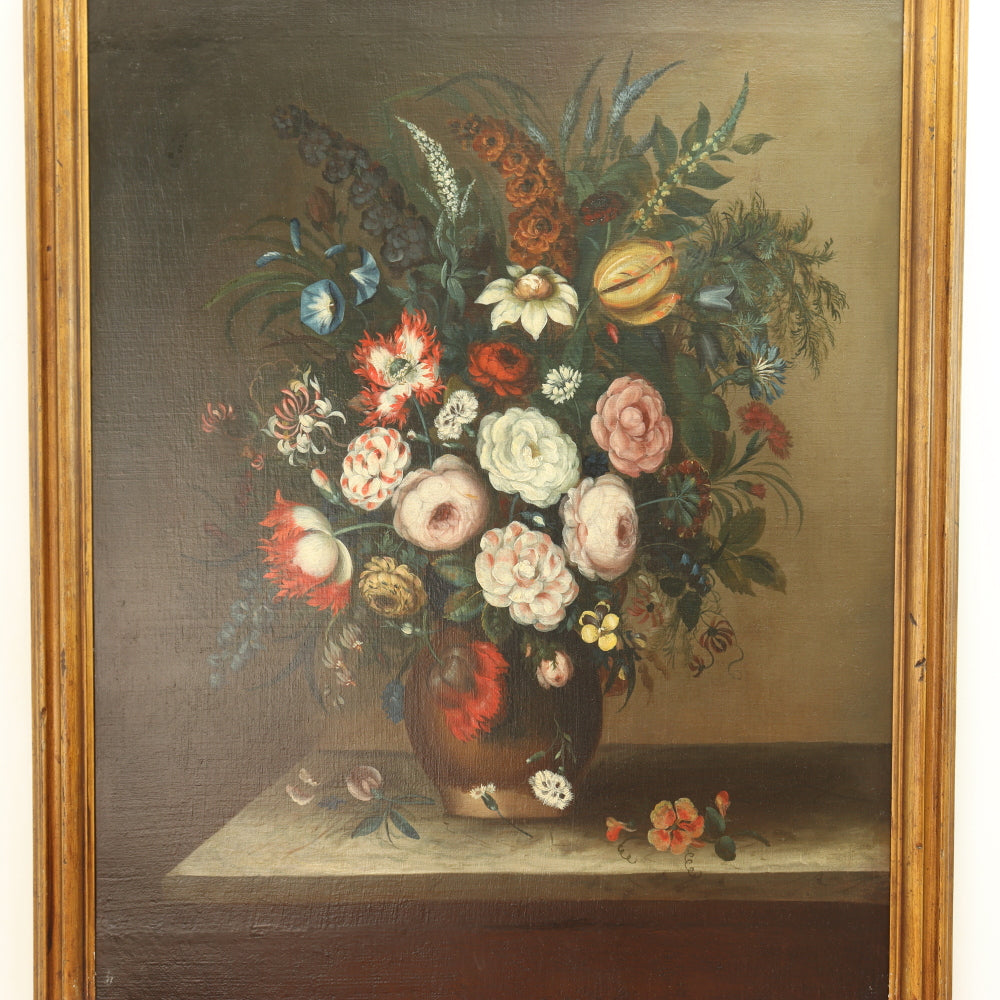 AW766: Floral Still Life Oil on Canvas Painting Late 20th Century American School