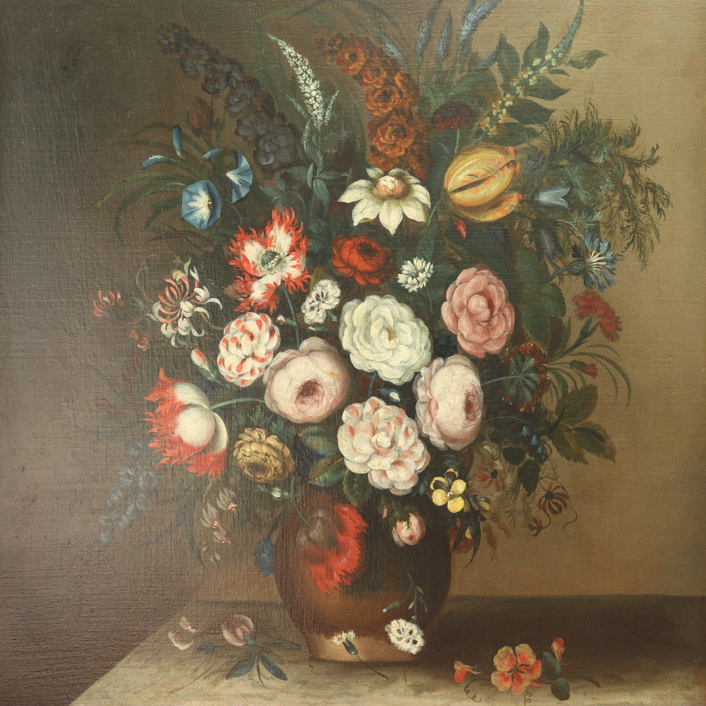 AW766: Floral Still Life Oil on Canvas Painting Late 20th Century American School