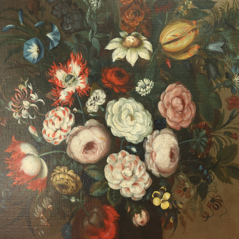 AW766: Floral Still Life Oil on Canvas Painting Late 20th Century American School